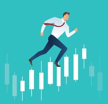 Businessman running with candlestick chart background Stock Illustration