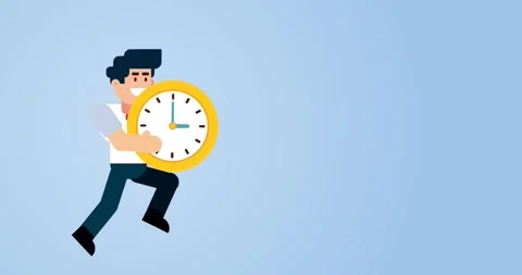 Businessman Running with Clock on Blue Background Stock Footage 305908389