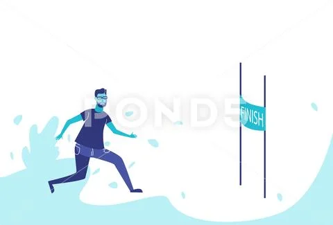 Businessman running cross finish line leadership concept business man target Stock Illustration