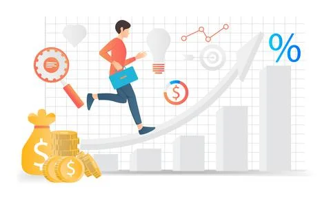 Businessman running on data statistics chart Stock Illustration