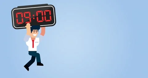 Businessman Running with Digital Clock on Blue Background 库存影片 308334115