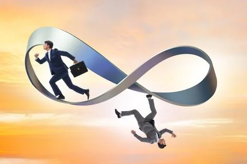 Businessman running on the endless loop Stock Photos