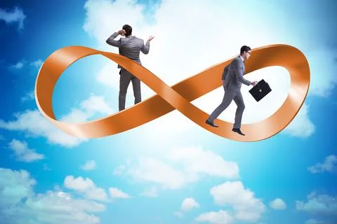 Businessman running on the endless loop Stock Photos