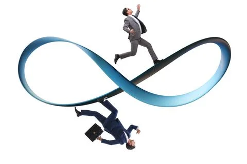 Businessman running on the endless loop Stock Photos