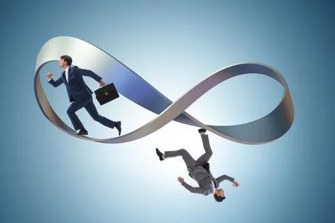 Businessman running on the endless loop Stock Photos