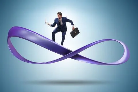 Businessman running on the endless loop Stock Photos