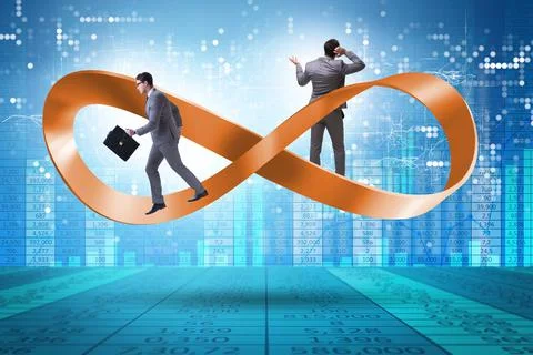 Businessman running on the endless loop Stock Photos