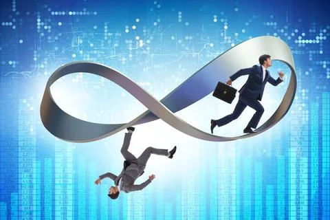Businessman running on the endless loop Stock Photos