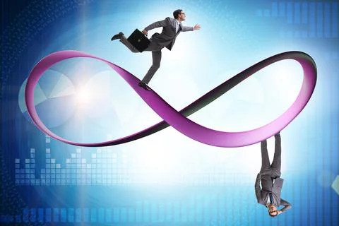 Businessman running on the endless loop Stock Photos