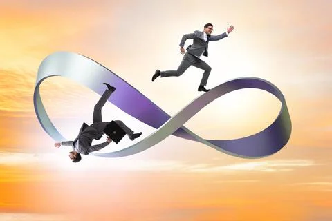 Businessman running on the endless loop Stock Photos