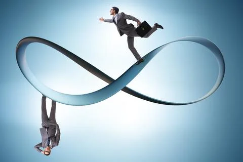 Businessman running on the endless loop Stock Photos