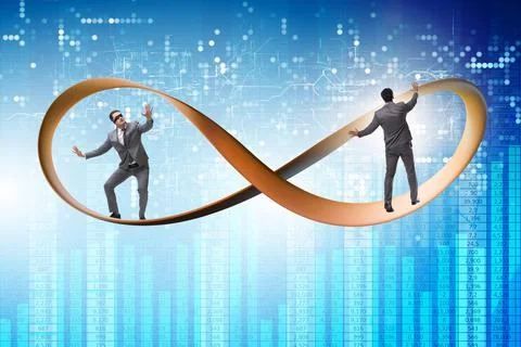 Businessman running on the endless loop Stock Photos