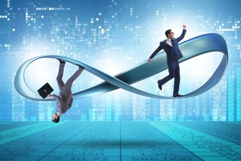 Businessman running on the endless loop Stock Photos