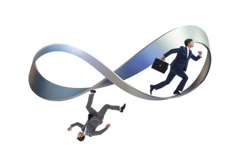 Businessman running on the endless loop Stock Photos