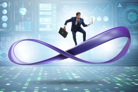 Businessman running on the endless loop Stock Photos