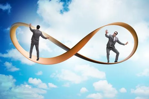 Businessman running on the endless loop Stock Photos