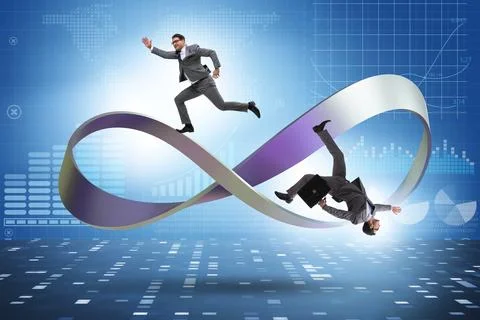 Businessman running on the endless loop Stock Photos