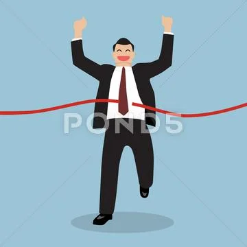 Businessman running at the finish line Stock Illustration