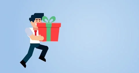 Businessman Running with Gift Box on Blue Background Stock Footage 310575615