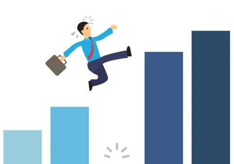 Businessman running on the graph and jumping over a giant gap. Stock Illustration