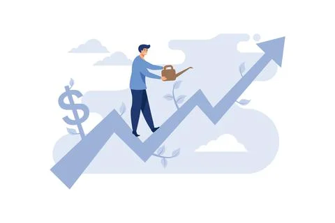 Businessman running up graph business tree, illustration vector cartoon. Mone Stock Illustration