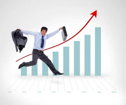 Businessman running before graphical presentation Stock Illustration