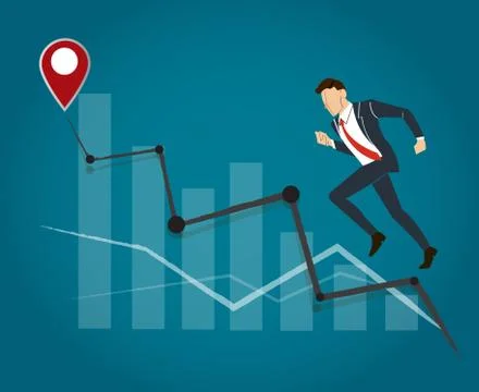 Businessman running with high graph vector Stock Illustration