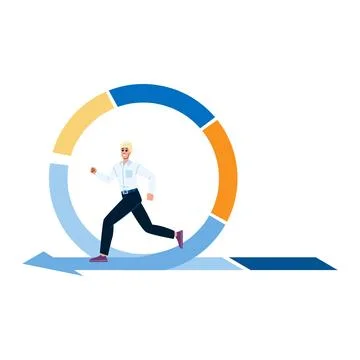 Businessman running inside agile development cycle chart following arrow Stock Illustration