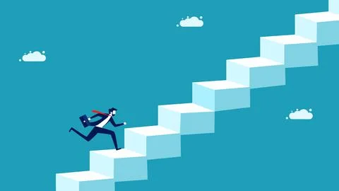 Businessman running up the ladder of success. commitment concept 库存插图