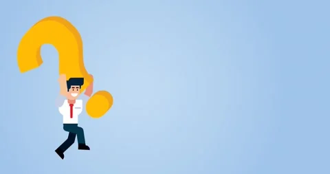 Businessman Running with Large Question Mark on Blue Background Stock Footage 307380665