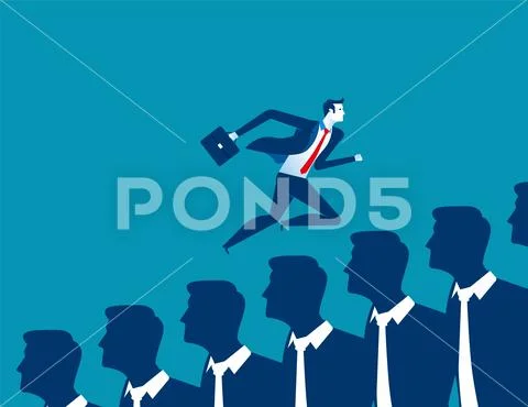 Businessman running over other business people Stock Illustration