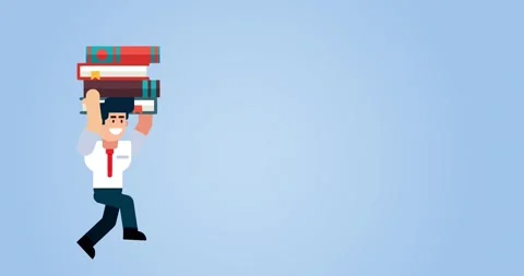 Businessman Running with Stack of Books in Blue Background 库存影片 306561272