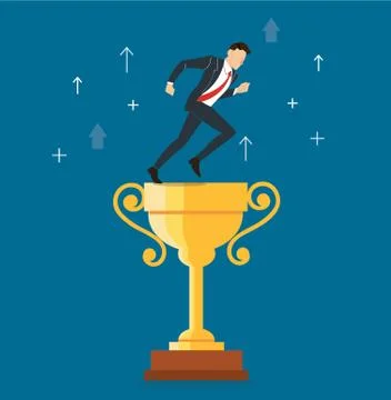Businessman running on the trophy vector Stock Illustration