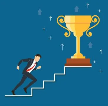 Businessman running to the trophy vector Stock Illustration