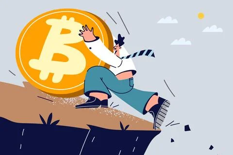 Businessman save bitcoin from falling down Stock Illustration