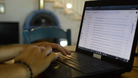 Businessman scrolling google email app on the laptop. laptop e mail 스톡 동영상 201145253