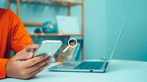 Businessman Search On Virtual Screen Data Search Technology Search Engine O.. Stock Photos