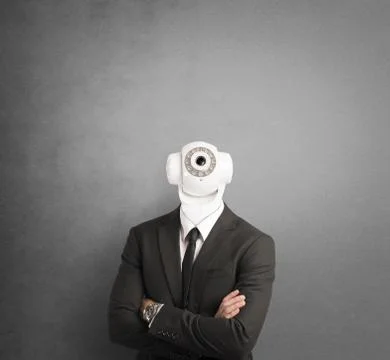 Businessman with security camera in the head Stock-Fotos