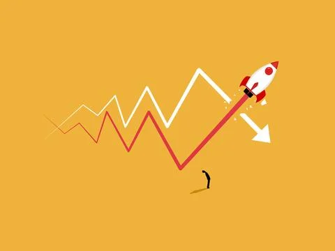 Businessman sees the rocket breaking through the resistance level on the char Stock Illustration