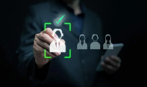 Businessman selecting a candidate with digital interface, recruitment, huma.. Stock Photos