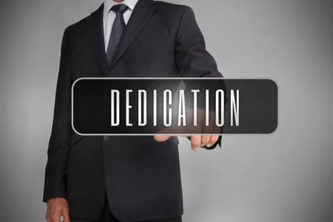 Businessman selecting label with dedication written on it Stock Photos