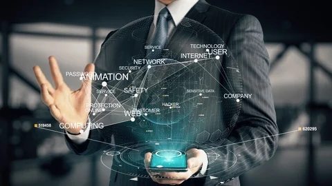 Businessman with Sensitive Data hologram concept Stock Footage 122246982