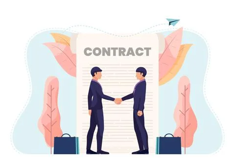 Businessman Shaking Hands with Contract Document Stock Illustration