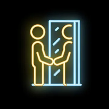 Businessman shaking hands with reflection in mirror neon sign icon 스톡 일러스트