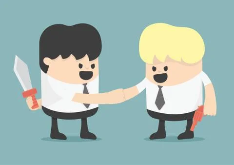 Businessman shaking hands  while holding weapon Stock Illustration