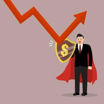 Businessman with shield protecting from graph down Stock Illustration