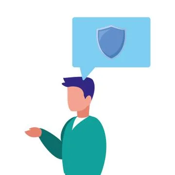 Businessman shield protection speech bubble Stock Illustration