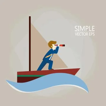 A businessman on a ship is looking for a way forward. Stock Illustration