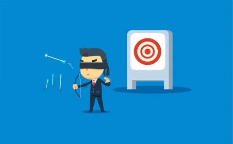 A businessman is shooting the wrong target. vector illustration Stock-Illustration