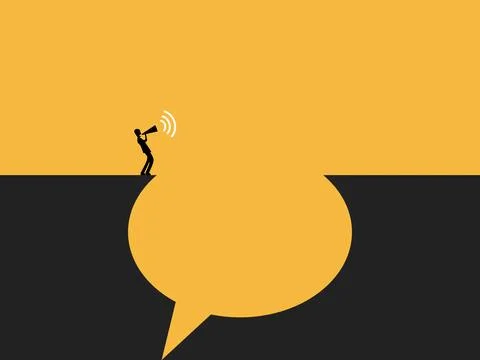 Businessman shouted through the gap in the speech bubble. Stock Illustration